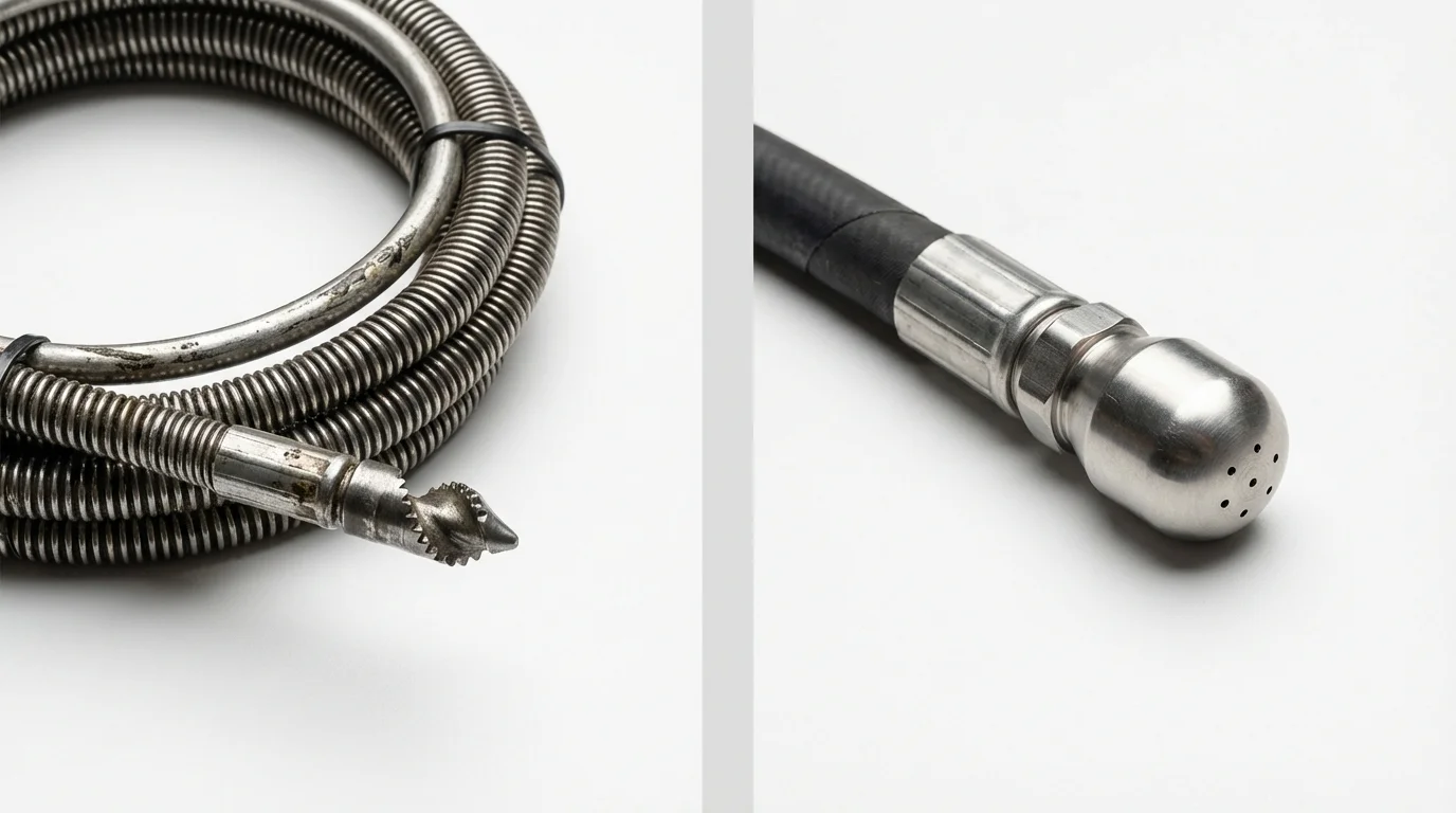 Drain snake cable and hydro jetting nozzle used for drain cleaning in Potosi, MO